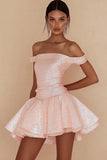 Sprankelende Off the Shoulder Roze Korte Afstuderen Jurk