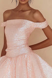 Sprankelende Off the Shoulder Roze Korte Afstuderen Jurk
