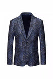 Donkerblauwe jacquard revers blazer voor heren