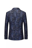 Donkerblauwe jacquard revers blazer voor heren