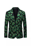 Donkergroene Leaf Bedrukte Revers Revers Heren Blazer