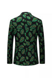 Donkergroene Leaf Bedrukte Revers Revers Heren Blazer