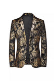 Zwart gouden single breasted inkeping revers bedrukte mannen Prom Blazer