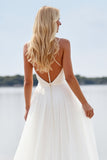 A Line Witte Kant V-Hals Trouwjurk met Split