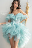 Off the Shoulder lichtgroene tule kralen Homecoming jurk