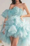 Lichtgroene Tule One Shoulder Homecoming Jurk met Kralen