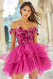 Fuchsia Off the Shoulder Homecoming Jurk met 3D Bloemen