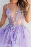 Lila Tule A Line Pailletten Applique Homecoming Jurk