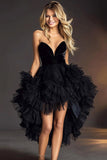 High Low Tule zwarte strapless homecoming-jurk