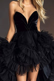 High Low Tule zwarte strapless homecoming-jurk