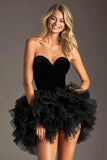 Zwarte Tule A Line Strapless Hoemcoming Jurk