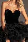 Zwarte Tule A Line Strapless Hoemcoming Jurk