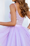 Lila korset pailletten A Line Homecoming jurk