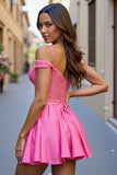 Fuchsia Cold Shoulder Korset Pailletten Homecoming Jurk