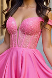 Fuchsia Cold Shoulder Korset Pailletten Homecoming Jurk