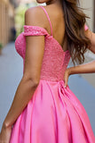 Fuchsia Cold Shoulder Korset Pailletten Homecoming Jurk