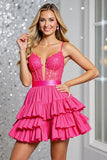 Korset Gelaagde Fuchsia A Line Homecoming Jurk