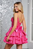 Korset Gelaagde Fuchsia A Line Homecoming Jurk