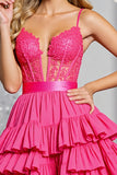 Korset Gelaagde Fuchsia A Line Homecoming Jurk