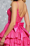 Korset Gelaagde Fuchsia A Line Homecoming Jurk