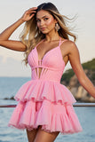 Roze korset tule A Line korte homecoming jurk