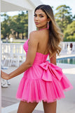 Fuchsia A Line Halter Gerimpelde Korte Homecoming Jurk met Strik