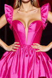 Fuchsia Satijn A Line Sweetheart Korte Homecoming Jurk met Ruches