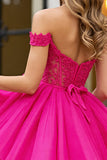Fuchsia Korset A Line Tule Off the Shoulder Korte Homecoming Jurk