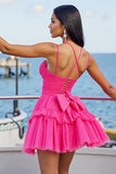 Fuchsia A Line Tule Gerimpelde Korte Homecoming Jurk met Ruches