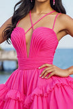 Fuchsia A Line Tule Gerimpelde Korte Homecoming Jurk met Ruches