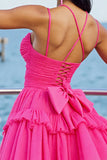 Fuchsia A Line Tule Gerimpelde Korte Homecoming Jurk met Ruches