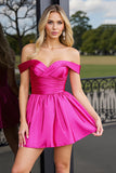 Off The Shoulder Fuchsia A Line Homecoming Jurk