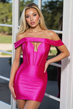 Off The Shoulder Fuchsia Bodycon Keyhole Homecoming Jurk