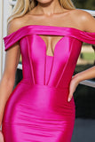 Off The Shoulder Fuchsia Bodycon Keyhole Homecoming Jurk