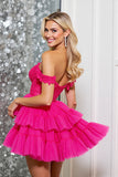 Een lijn Off The Shoulder Fuchsia gelaagde Mini Homecoming-jurk