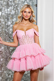 Een lijn Off The Shoulder Fuchsia gelaagde Mini Homecoming-jurk