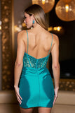 Sprankelende donkergroene bodycon korset met pailletten korte homecoming-jurk