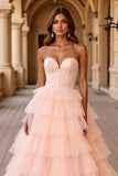 Blush A Line Tule galajurk met ruches