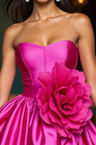 Fuchsia Strapless A-lijn Homecoming-jurk met 3D-bloemen