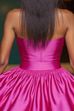 Fuchsia Strapless A-lijn Homecoming-jurk met 3D-bloemen