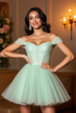 Lichtgroene A-lijn Off The Shoulder cocktailjurk met appliques