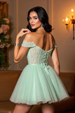 Lichtgroene A-lijn Off The Shoulder cocktailjurk met appliques