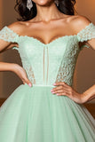 Lichtgroene A-lijn Off The Shoulder cocktailjurk met appliques