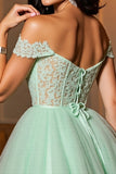 Lichtgroene A-lijn Off The Shoulder cocktailjurk met appliques