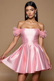Roze Off The Shoulder Satijnen A Line Cocktailjurk