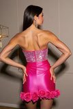 Sparkly Fuchsia strapless satijnen bodycon homecoming jurk met 3D bloemen