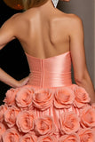 Oranje strapless satijnen A-lijn Homecoming-jurk met 3D-bloemen