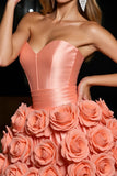 Oranje strapless satijnen A-lijn Homecoming-jurk met 3D-bloemen