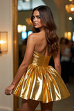 Gouden Strapless Metallic A-lijn Homecoming-jurk