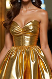 Gouden Strapless Metallic A-lijn Homecoming-jurk